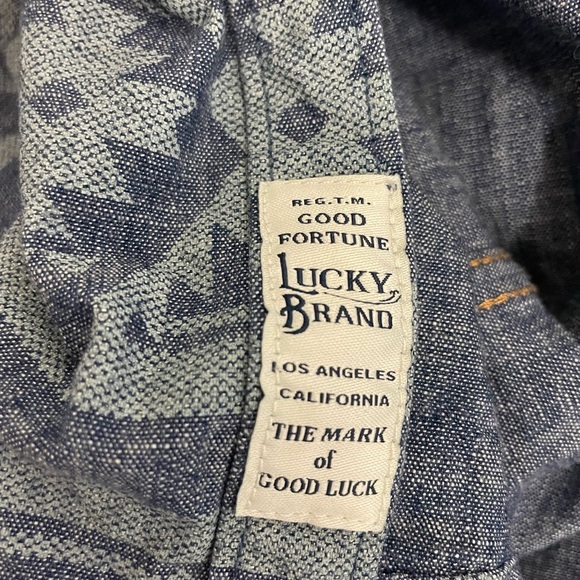 Lucky Brand Shirt Mens PEARL SNAP Large Saturday Stretch Button‎ Denim Aztec L - Picture 7 of 9